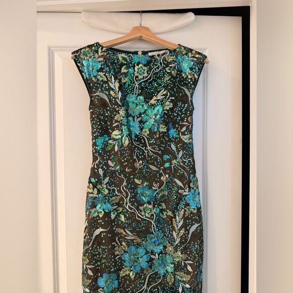NWOT BRONX AND BANCO Violet Teal Maxi Dress , Elegant Floral Gown - Picture 5 of 15